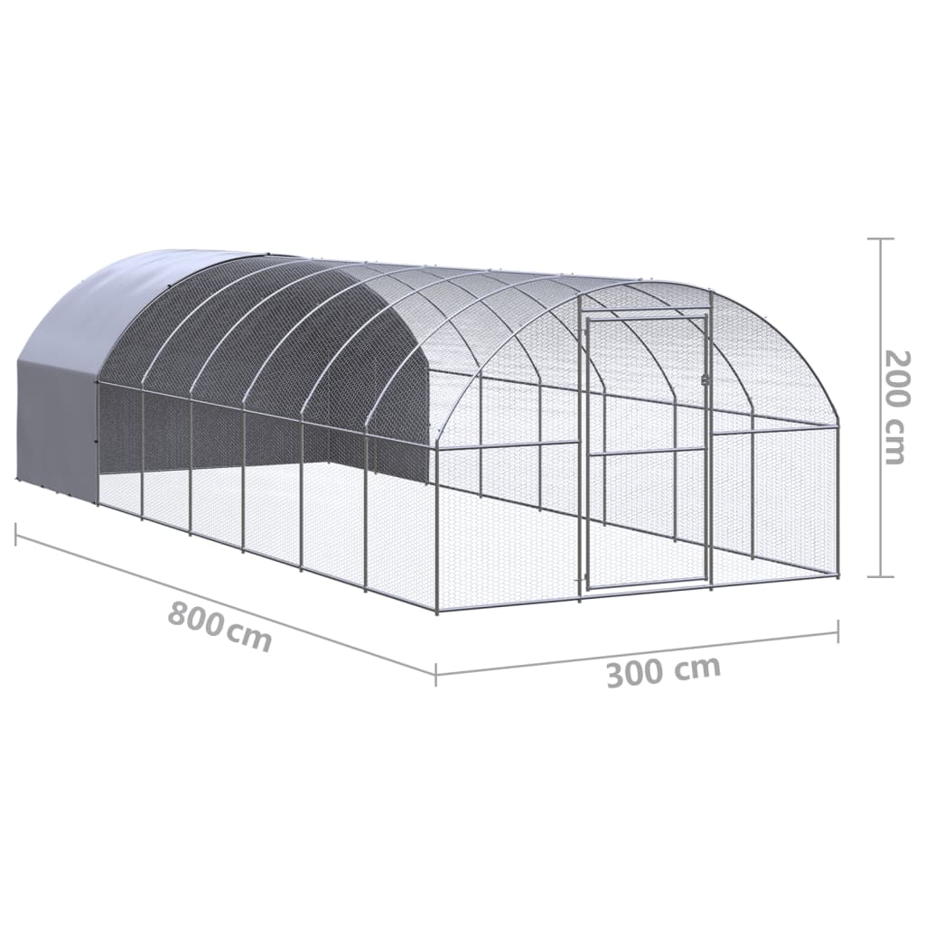 vidaXL Outdoor Chicken Coop 9.8'x26.2'x6.6' Galvanized Steel