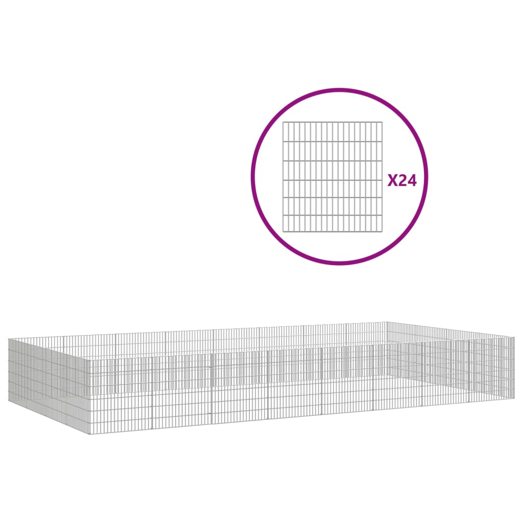 vidaXL Free Range Animal Enclosure 24-Panel 21.3"x23.6" Galvanized Iron